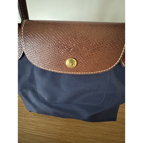 Longchamp Le Pliage Nylon Leather Xtra Small Shoulder Tote Bag Navy Blue EUC - Picture 5 of 12